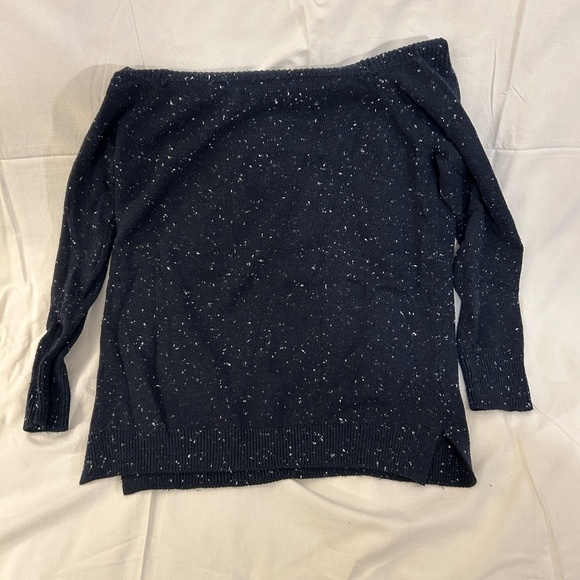 Soft Blue Drape Neck Sweater with White Speckles Size Large by Loft - Picture 3 of 9